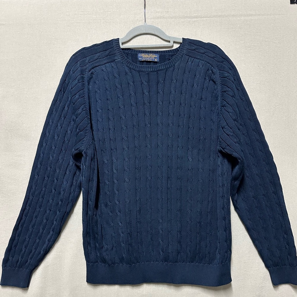 Brooks Brothers Navy Cable Knit Sweater Size L Fisherman Core Old Money